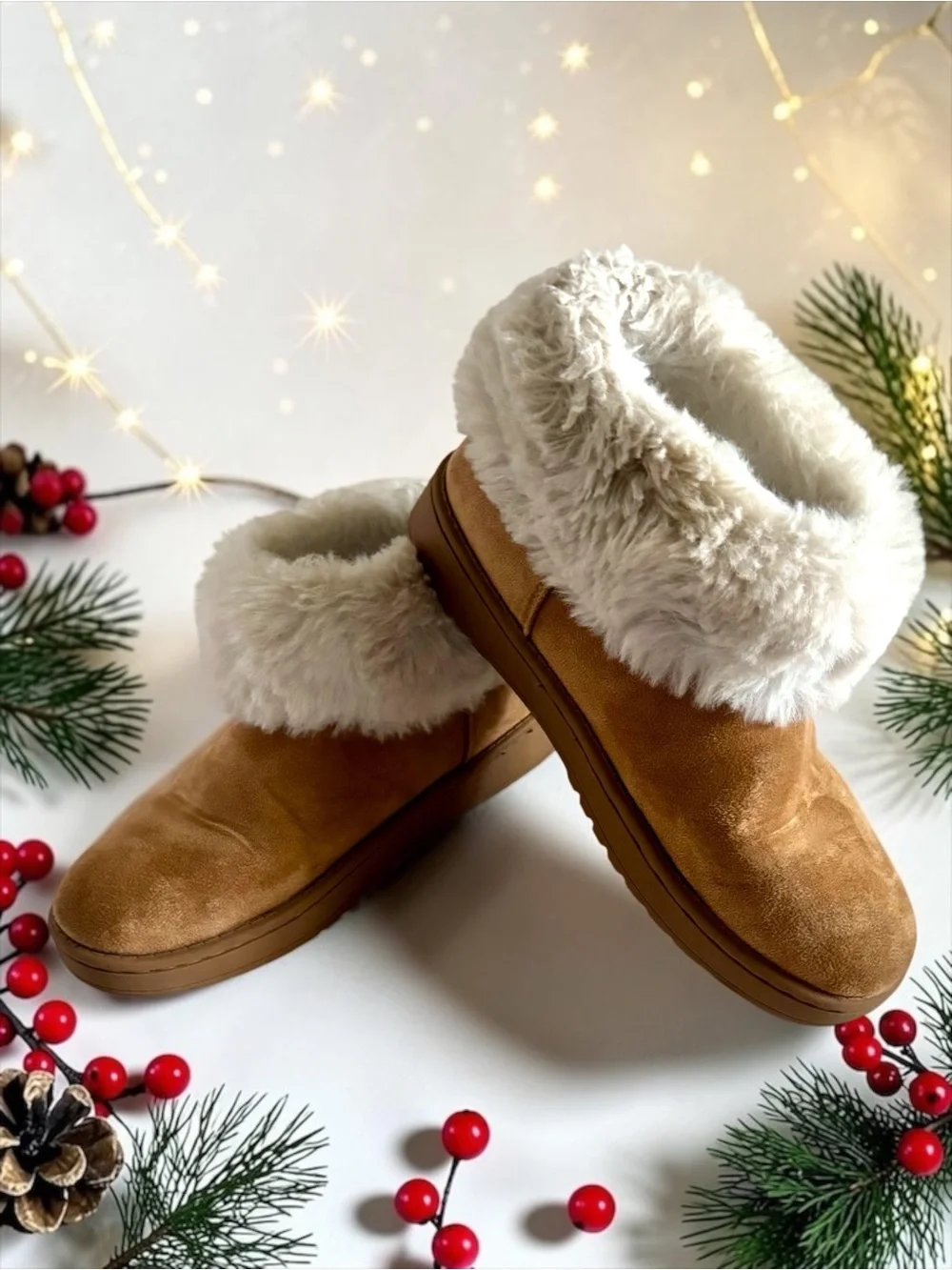 Thereabouts Kaylee Faux‑Fur Slippers | Tan Suede House Shoes | Big Girls Size 4M